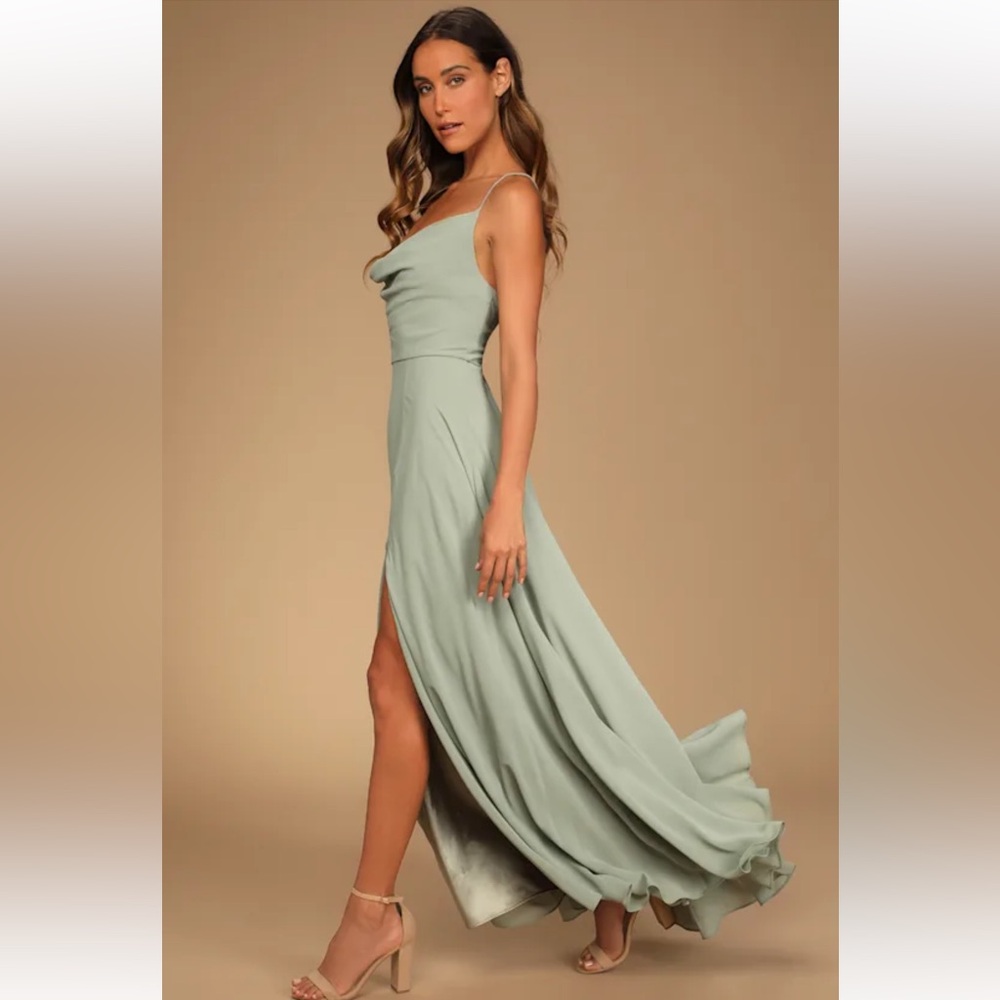 Lulus Romantically speaking Sage Green Slip Maxi Dress - Women's size XXS New - Picture 3 of 11